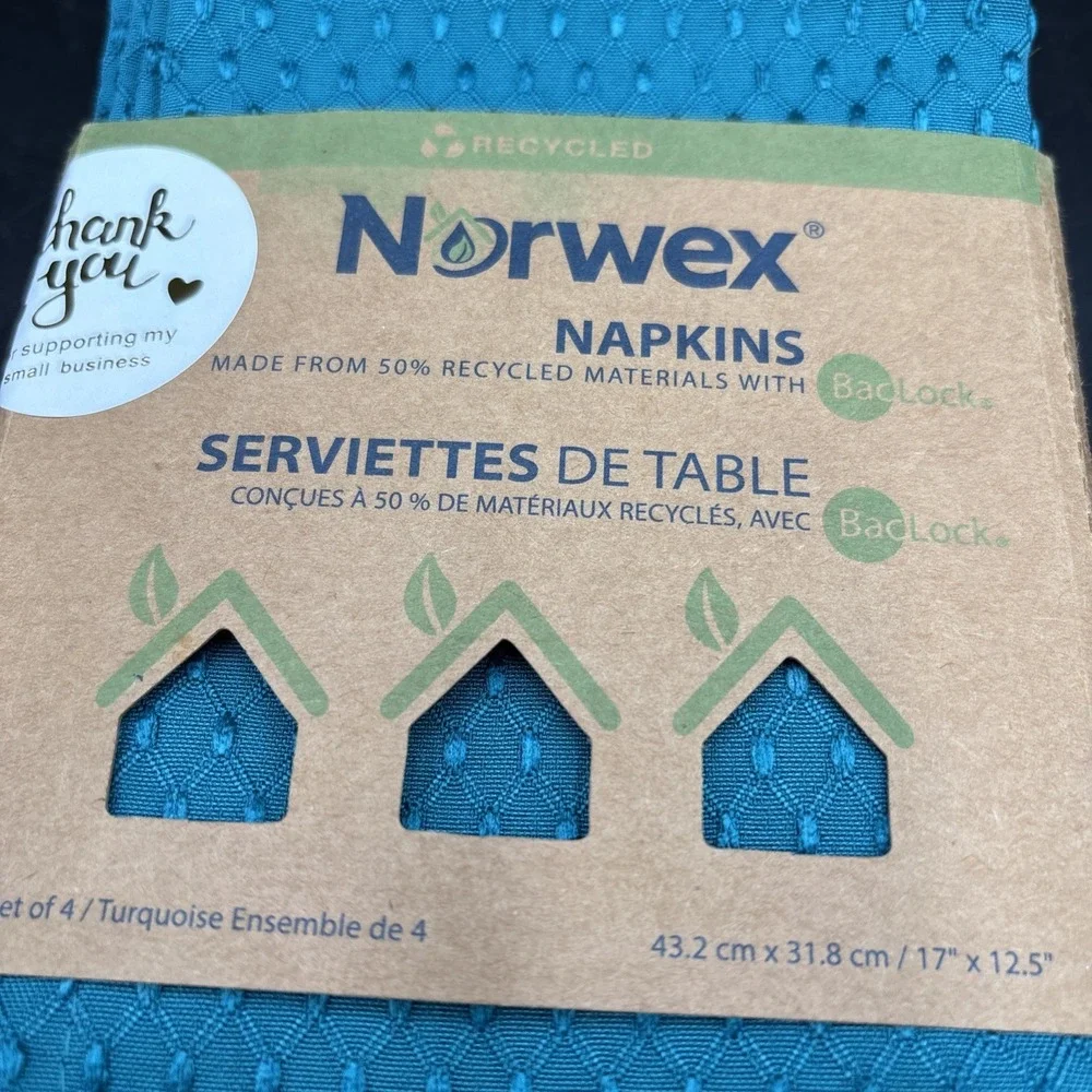 Norwex Napkins with BacLock Teal Turquoise Pack of 4 New in Package 17 X 12.5